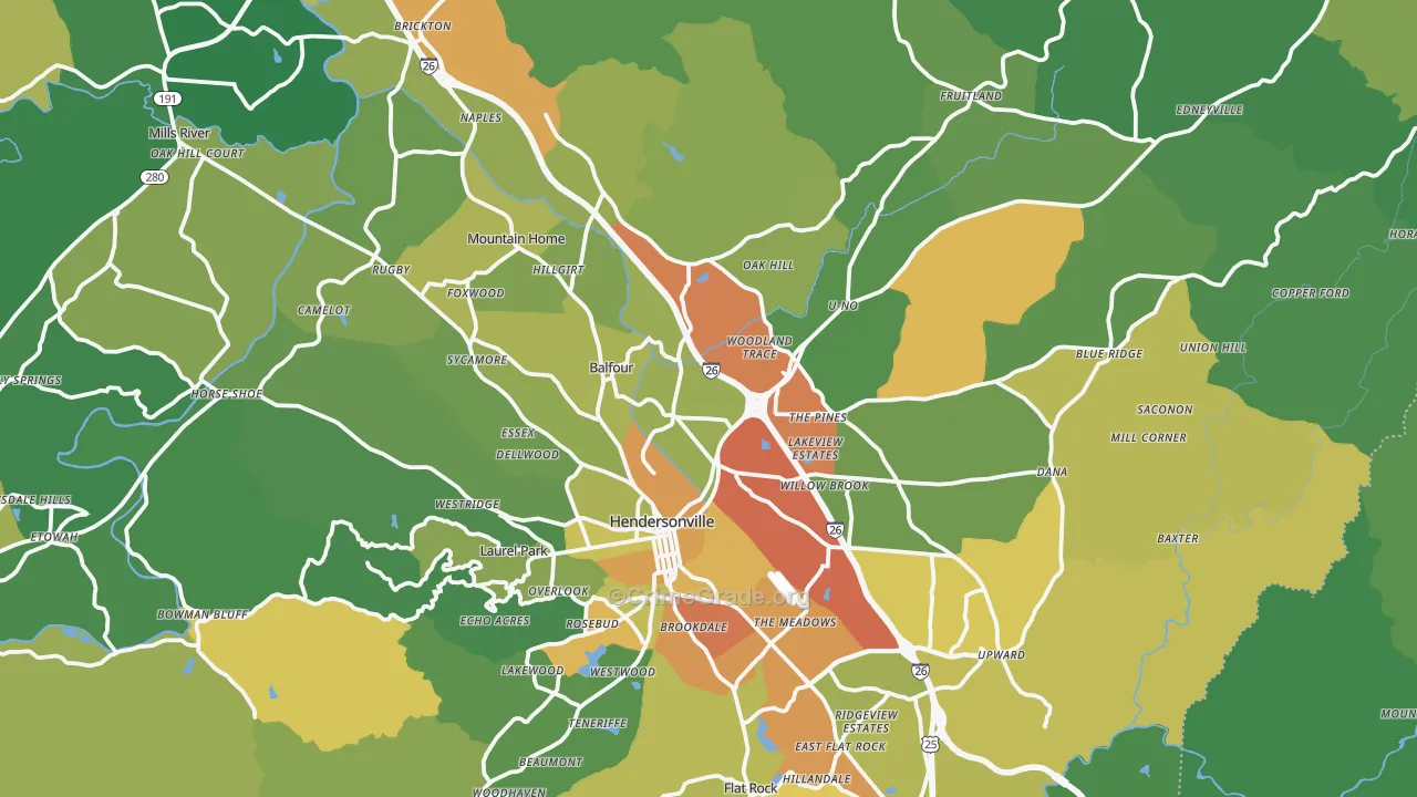 Hendersonville, NC Map of Theft Rates