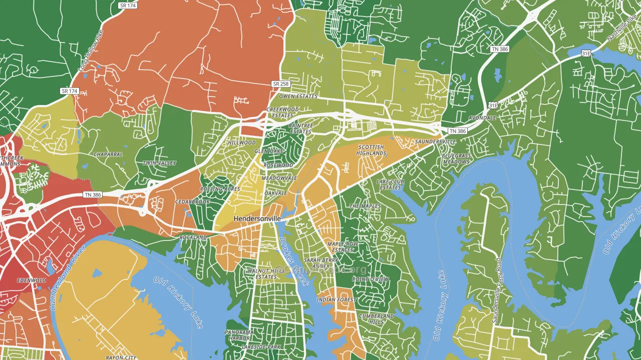 Hendersonville, TN Map of Theft Rates