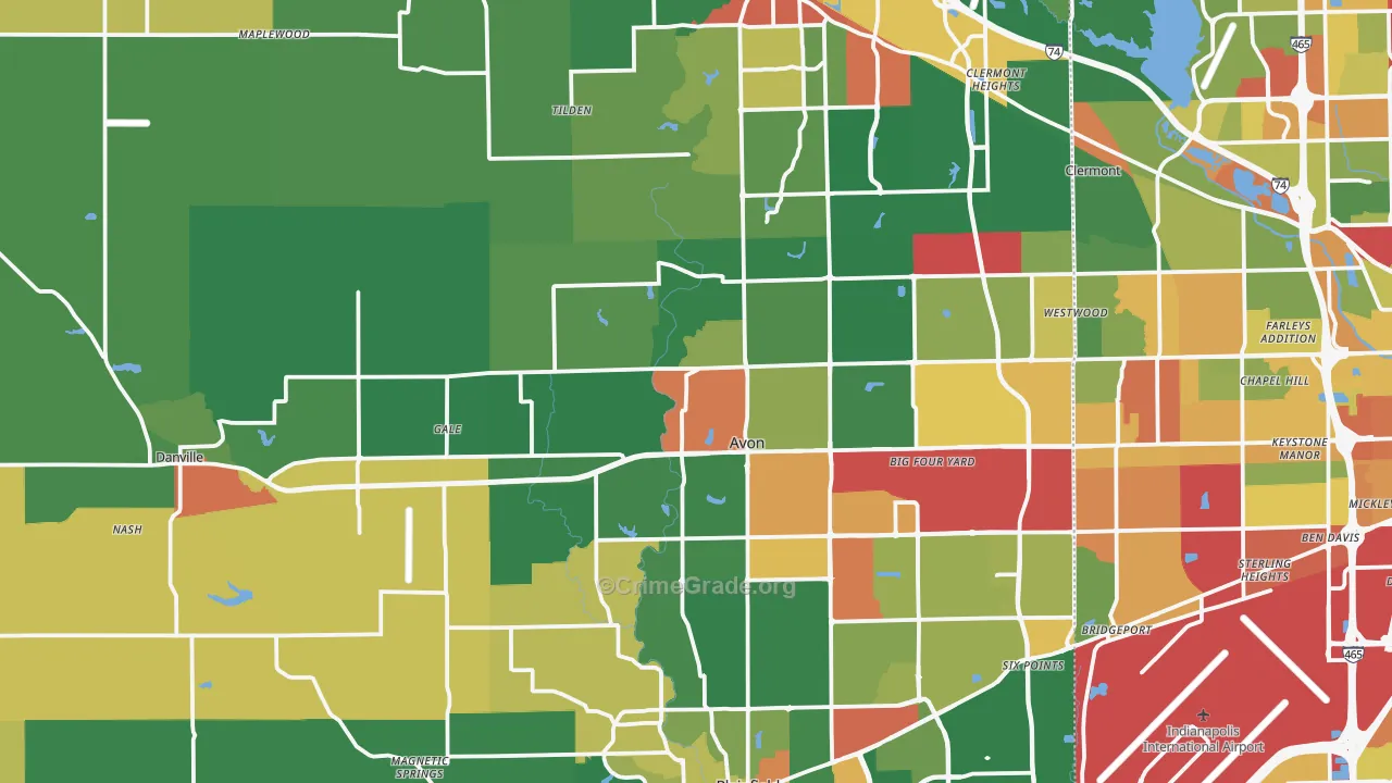 Hendricks County, IN Map of Theft Rates