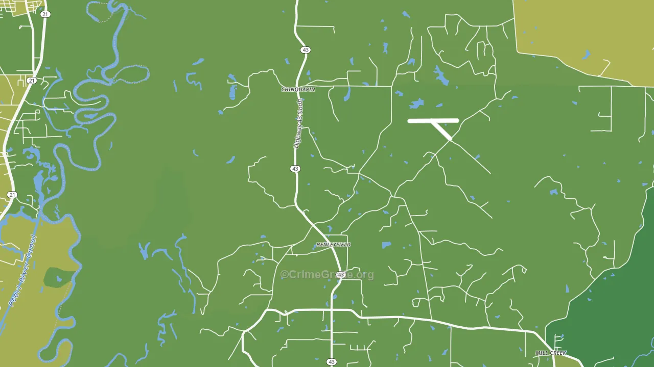 Henleyfield, MS Map of Theft Rates