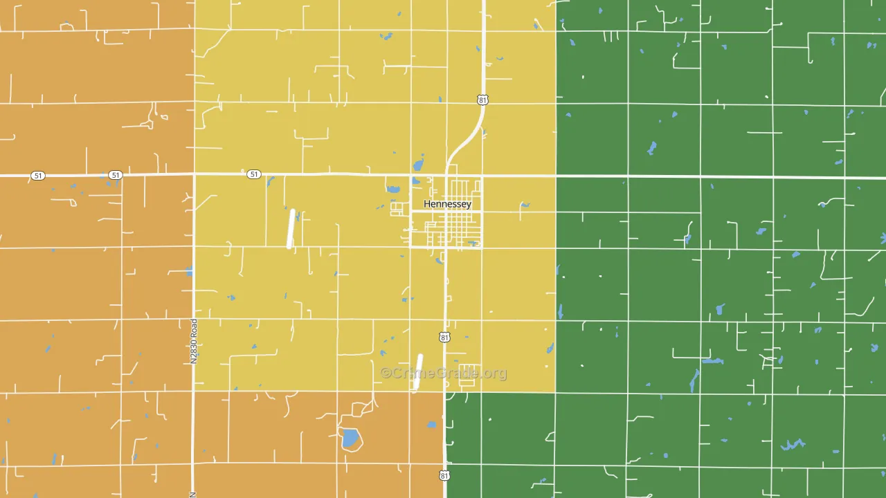 Hennessey, OK Map of Theft Rates