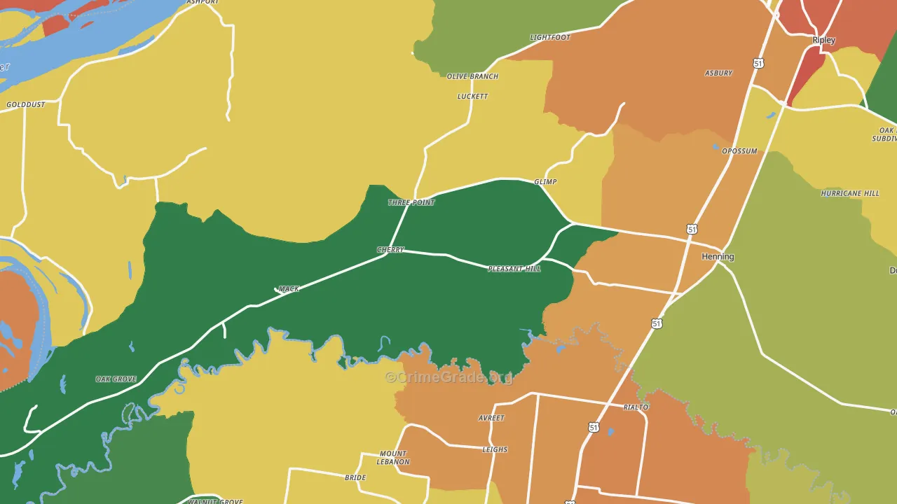 Henning, TN Map of Theft Rates