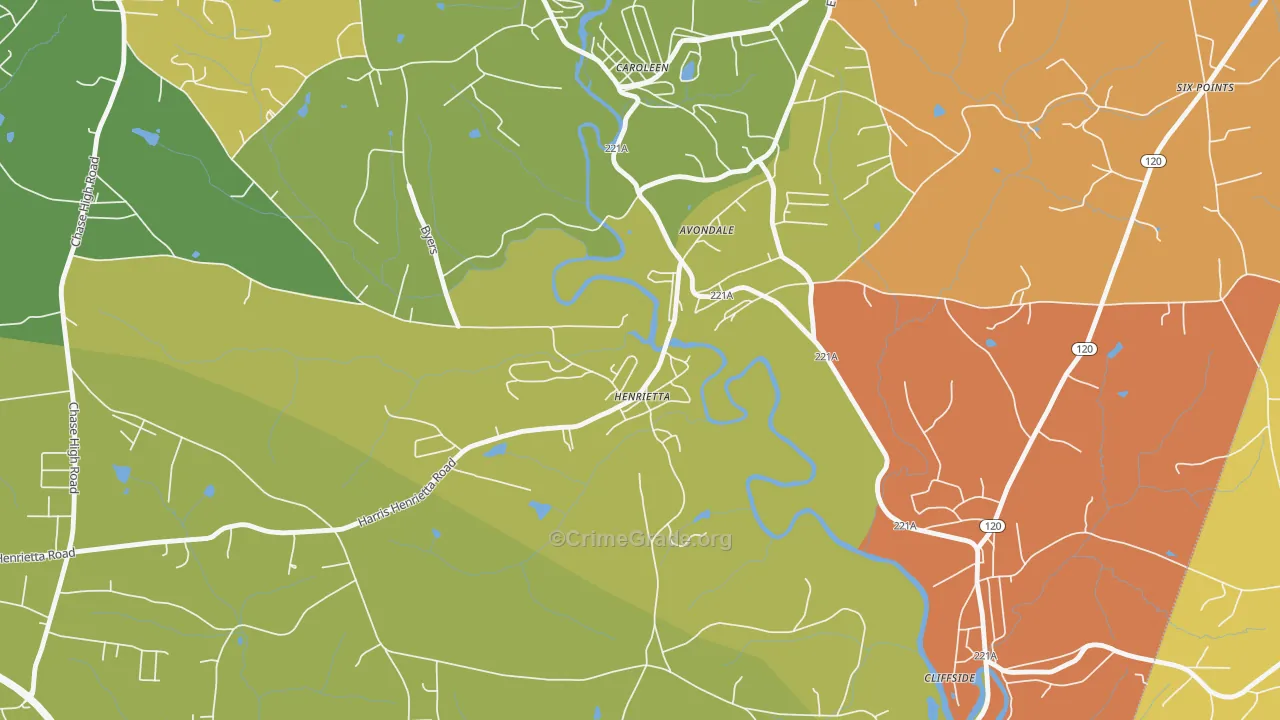 Henrietta, NC Map of Theft Rates