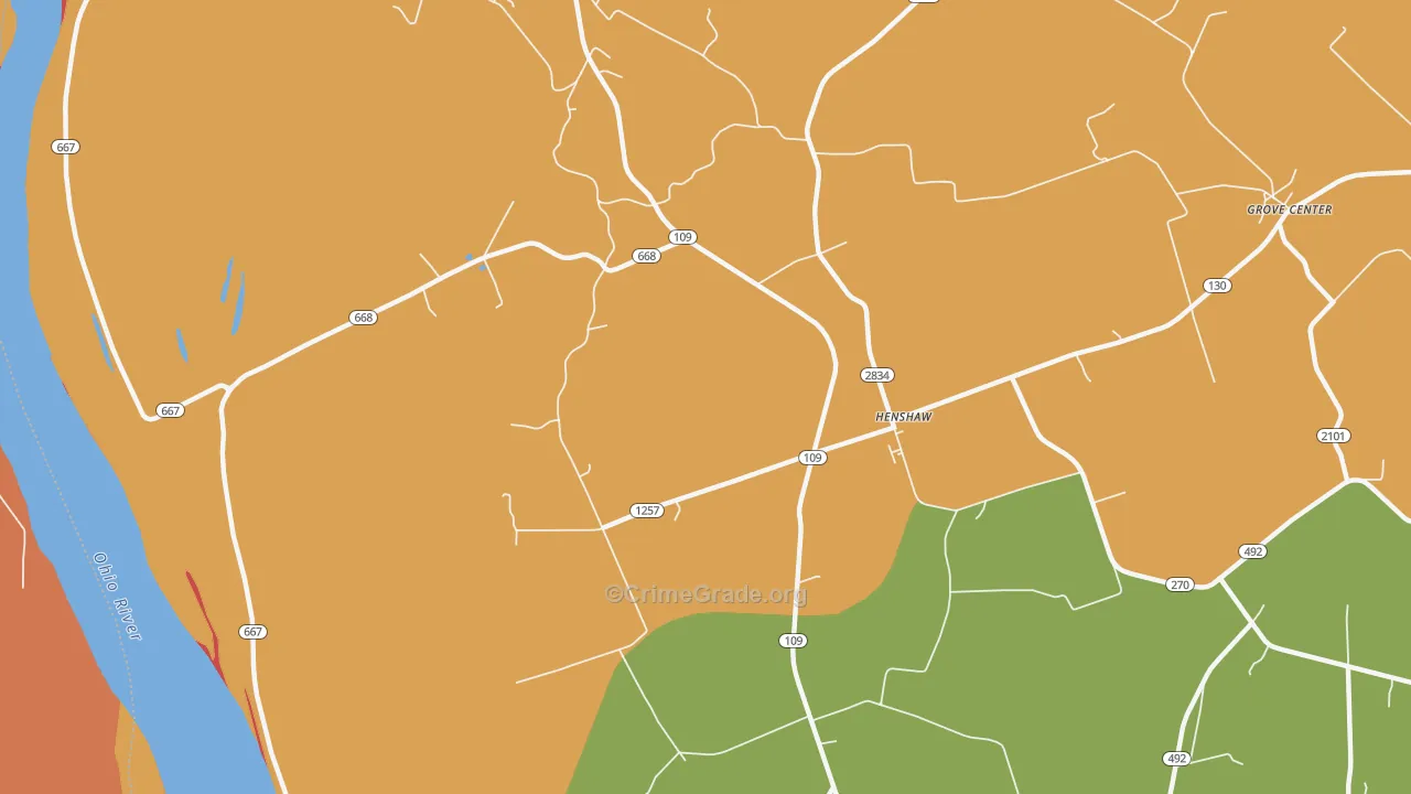 Henshaw, KY Map of Theft Rates