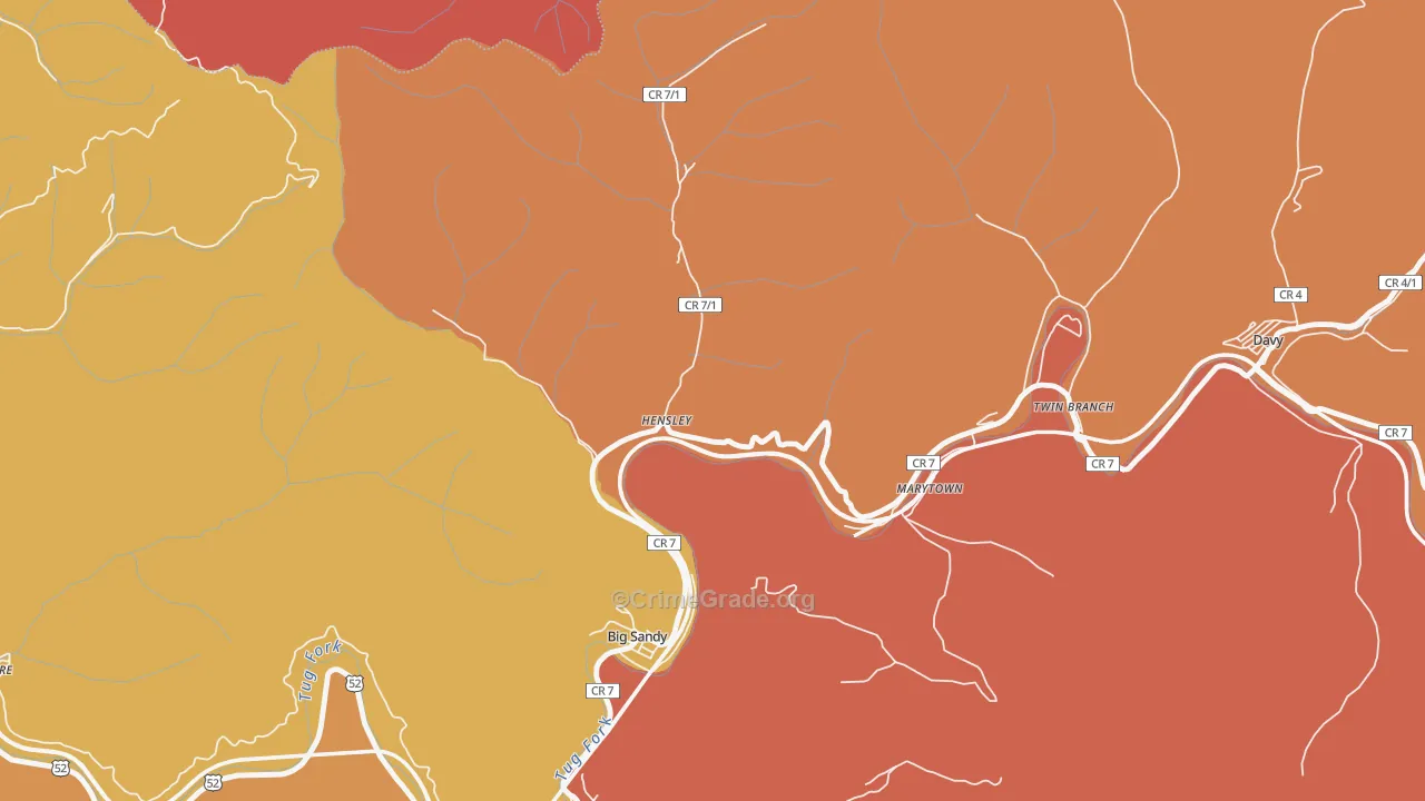 Hensley, WV Map of Theft Rates