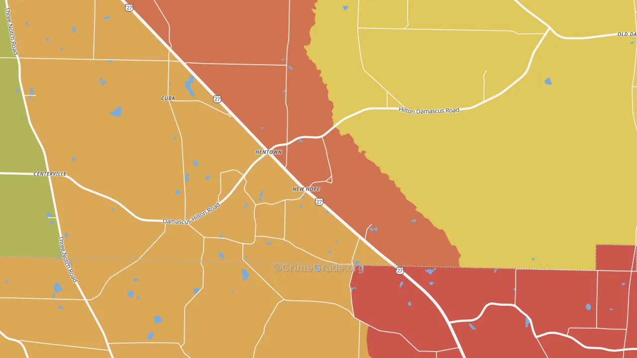 Hentown, GA Map of Theft Rates