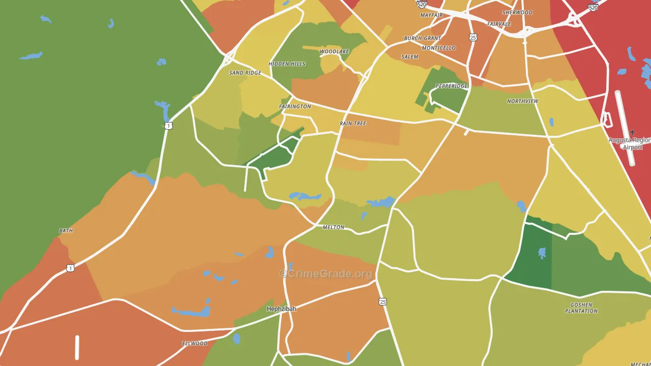 Hephzibah, GA Map of Theft Rates