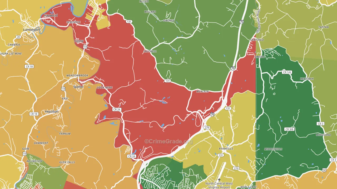 Hepzibah, WV Map of Theft Rates
