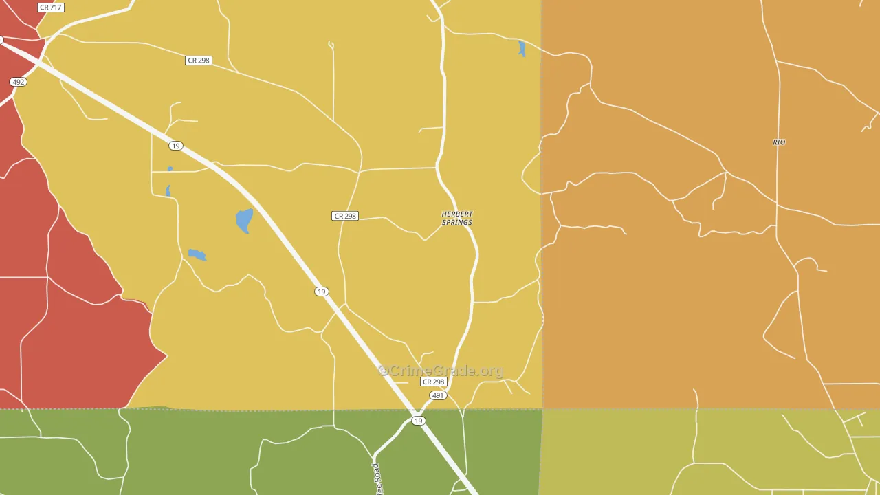 Herbert Springs, MS Map of Theft Rates