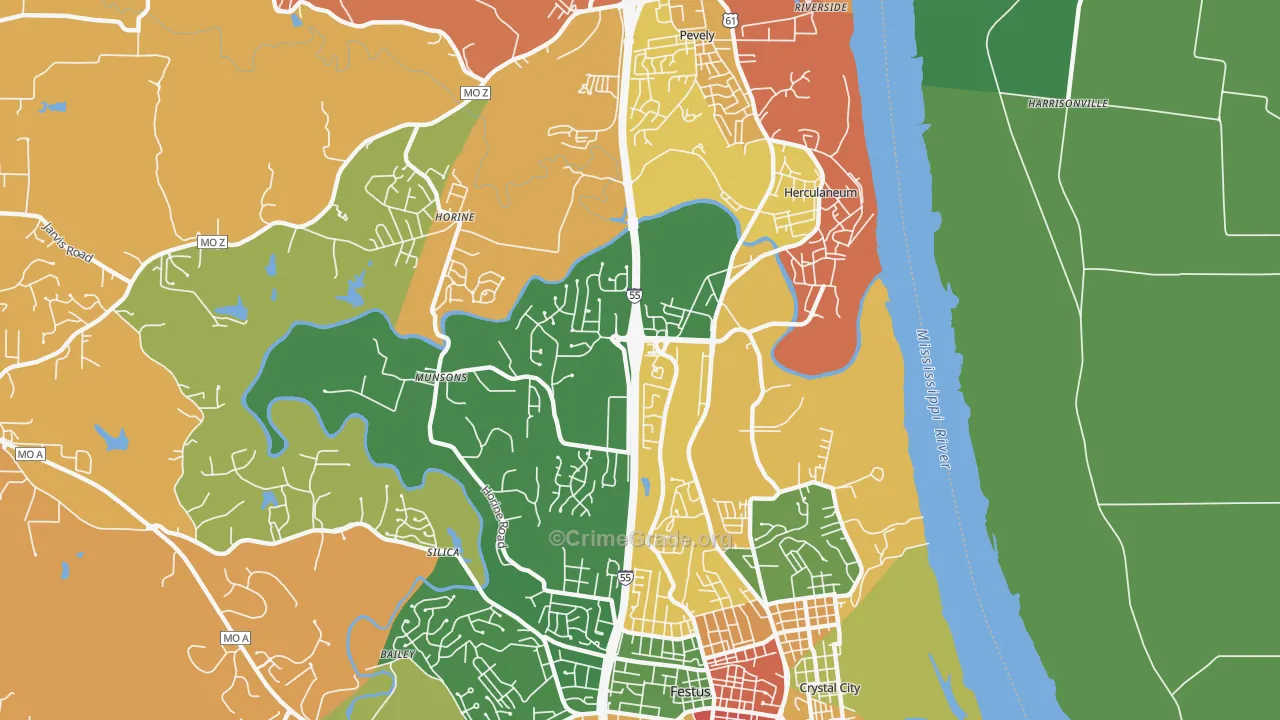 Herculaneum, MO Map of Theft Rates