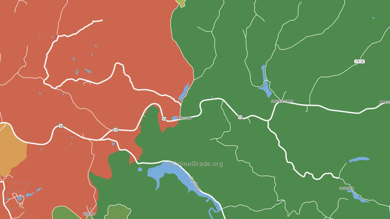 Hereford, WV Map of Theft Rates