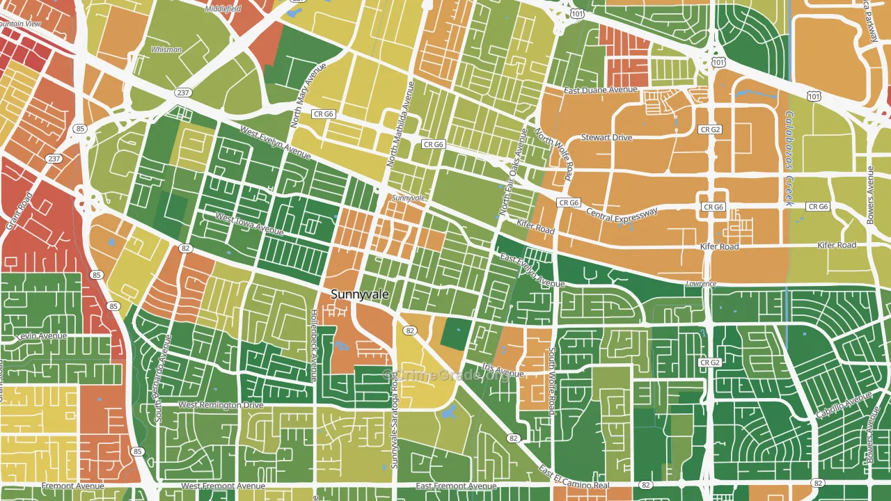 Heritage District, Sunnyvale, CA Map of Theft Rates