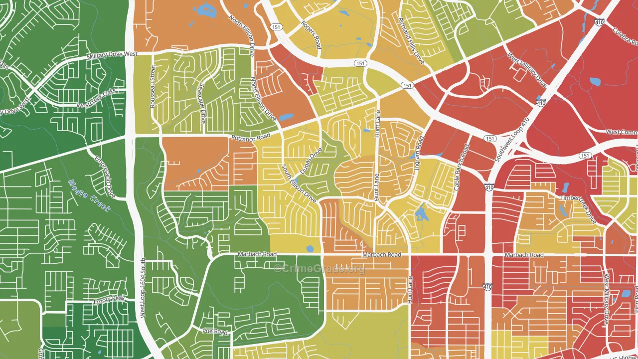 Heritage, San Antonio, TX Map of Theft Rates