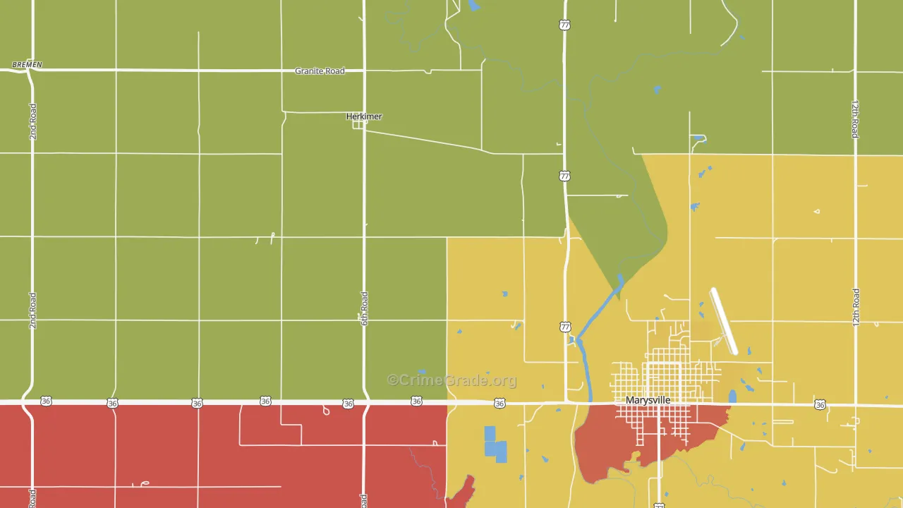 Herkimer, KS Map of Theft Rates