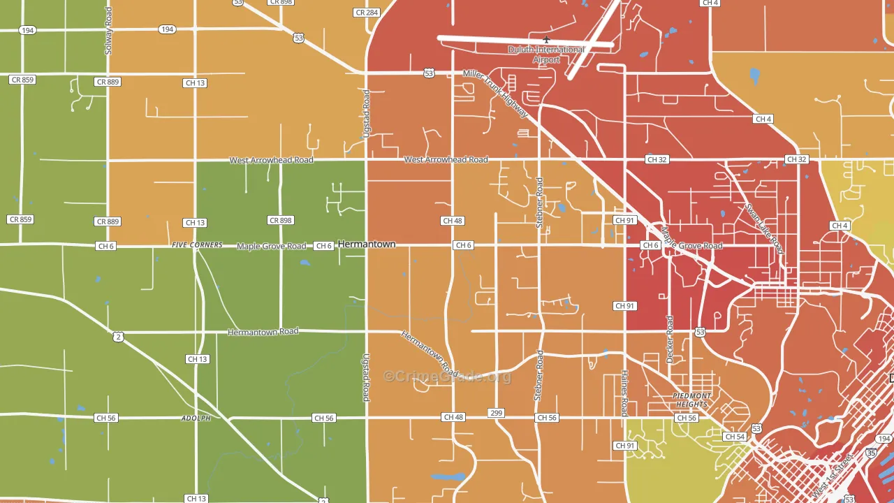 Hermantown, MN Map of Theft Rates