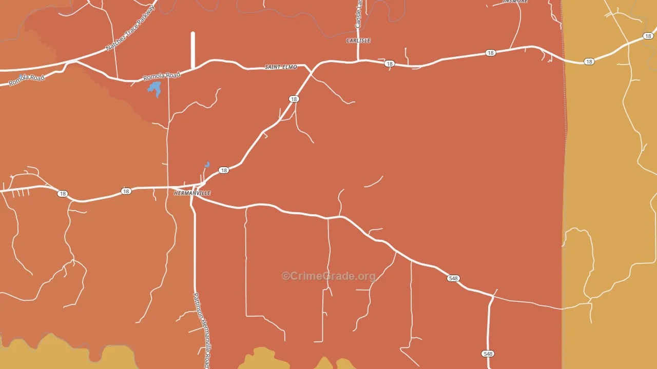 Hermanville, MS Map of Theft Rates