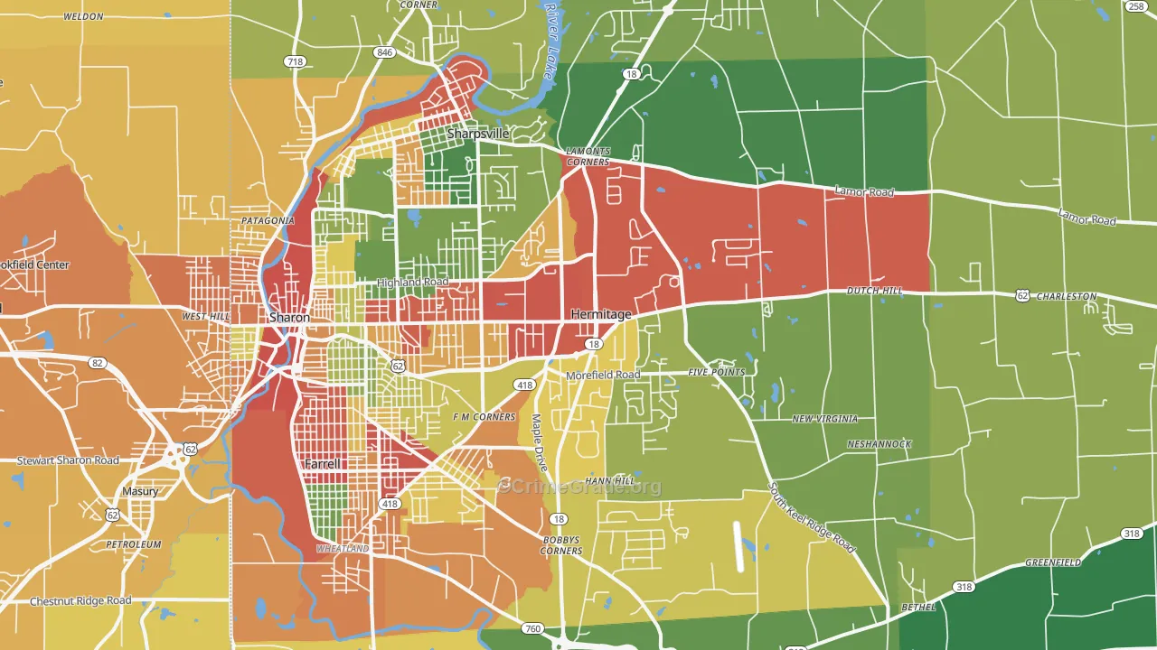 Hermitage, PA Map of Theft Rates