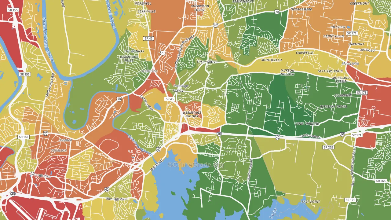 Hermitage, TN Map of Theft Rates