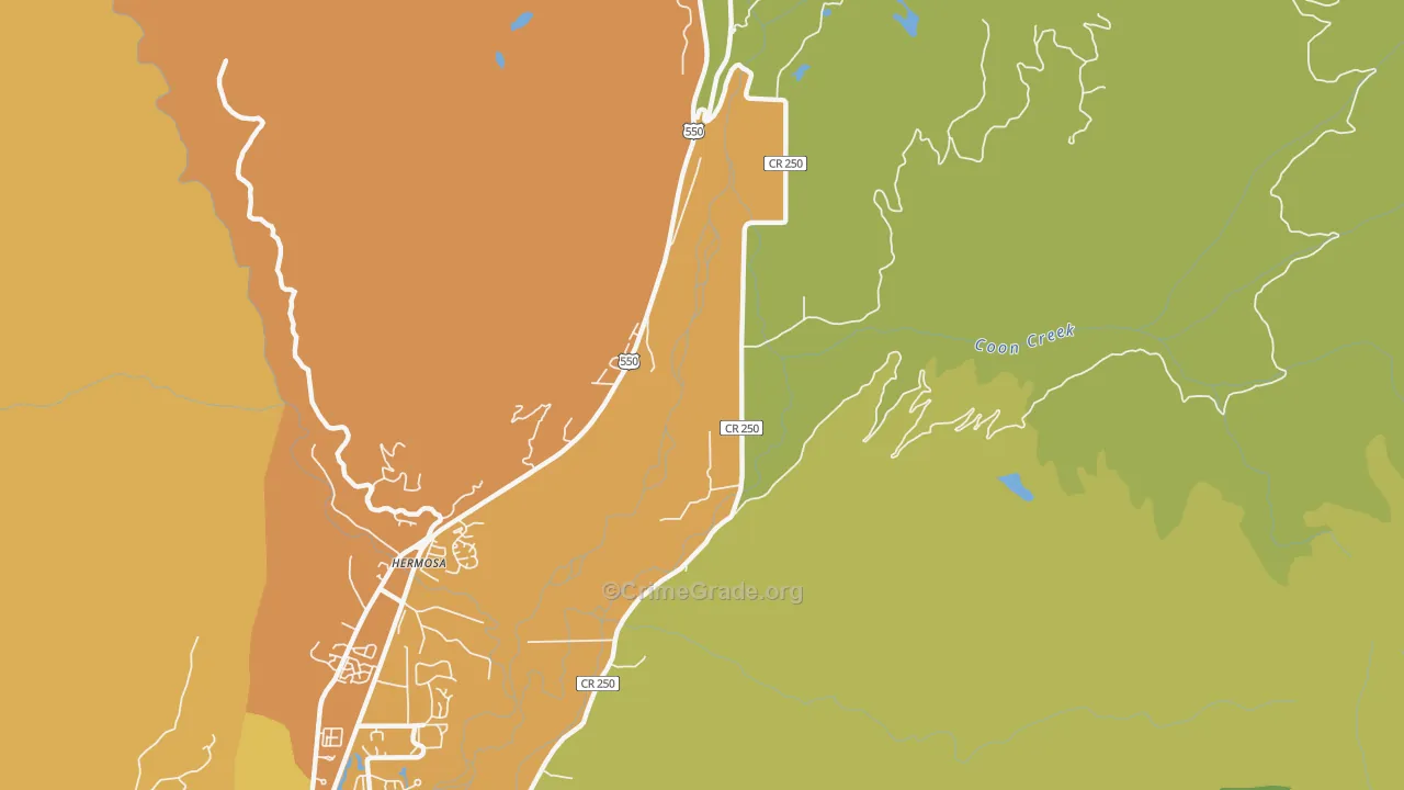 Hermosa, CO Map of Theft Rates