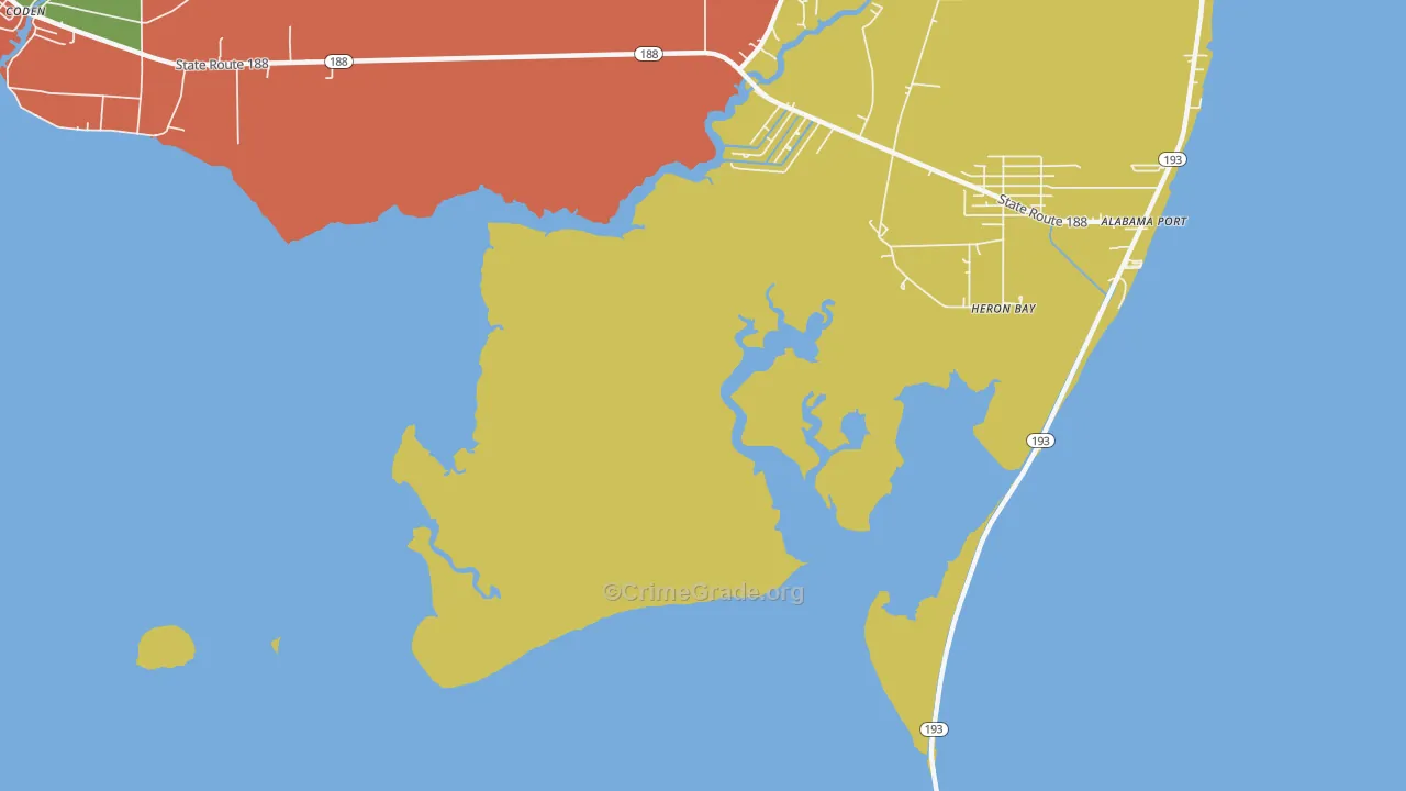 Heron Bay, AL Map of Theft Rates