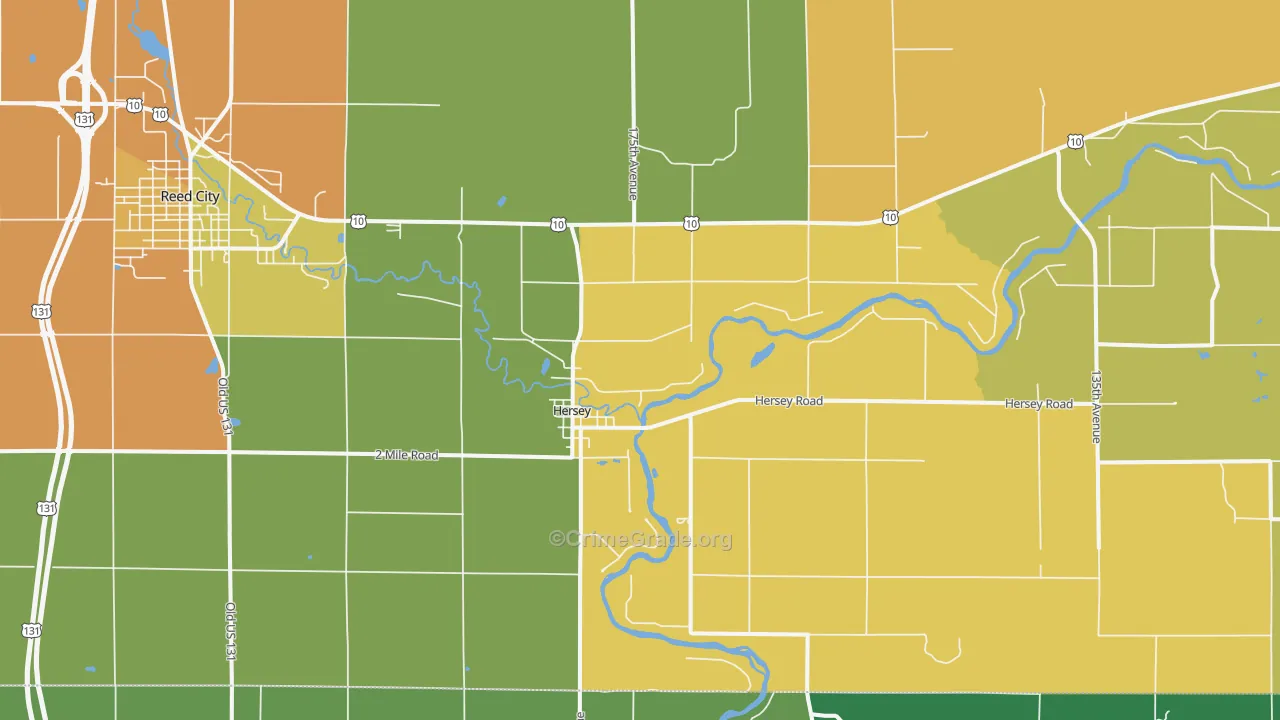 Hersey, MI Map of Theft Rates