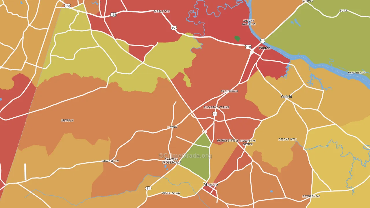 Hertford County, NC Map of Theft Rates