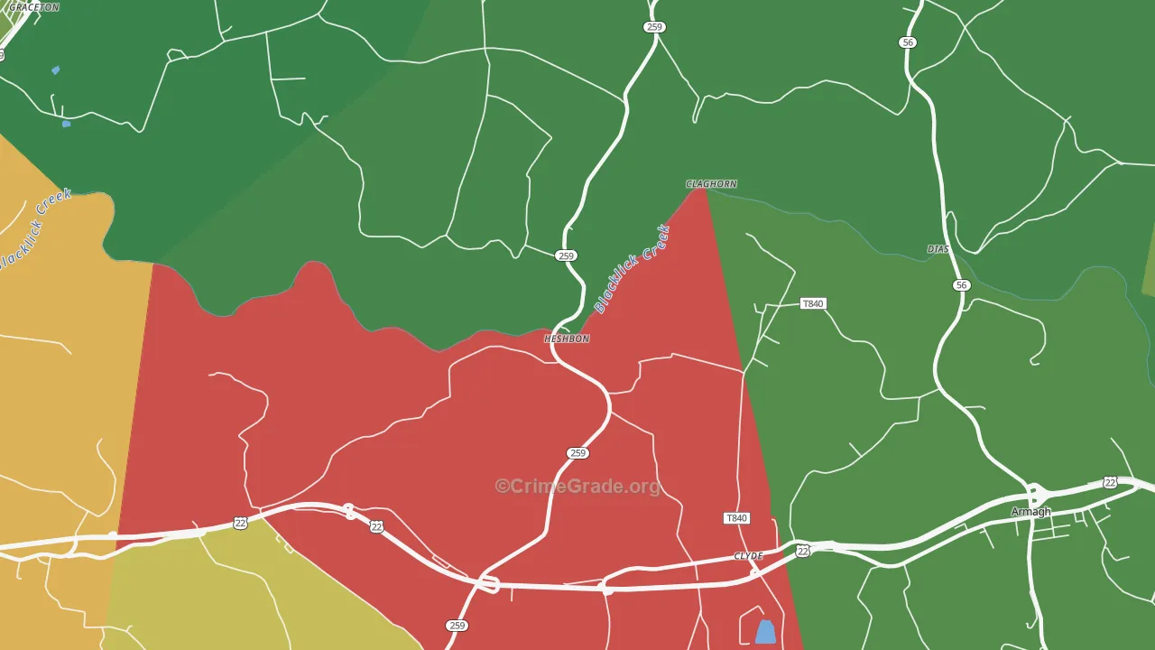 Heshbon, PA Map of Theft Rates