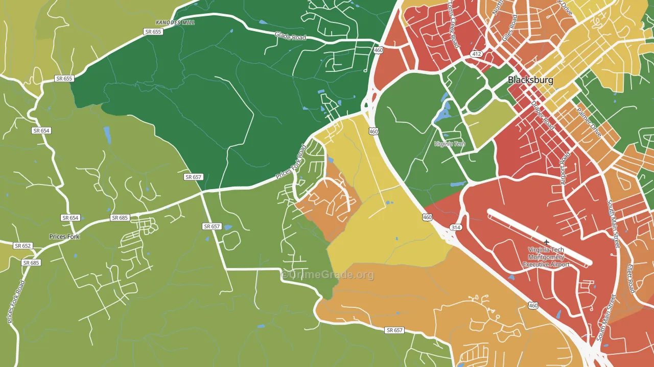 Hethwood-Prices Fork, Blacksburg, VA Map of Theft Rates