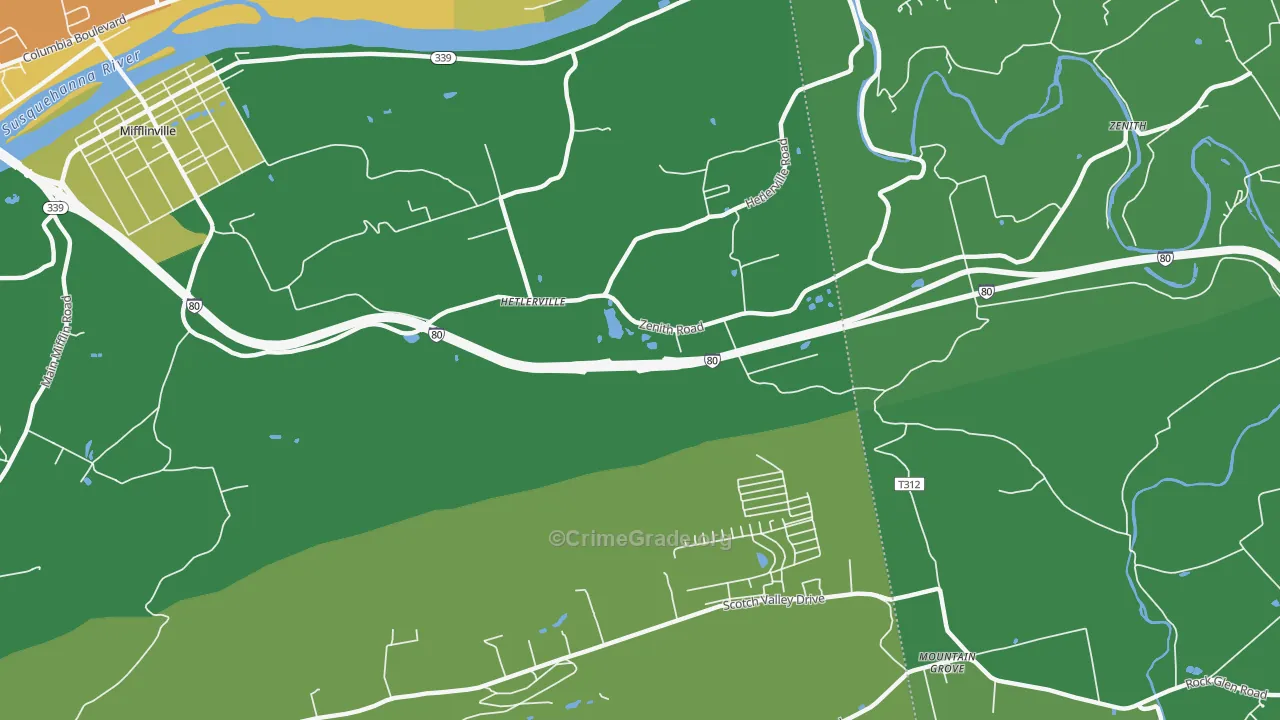 Hetlerville, PA Map of Theft Rates