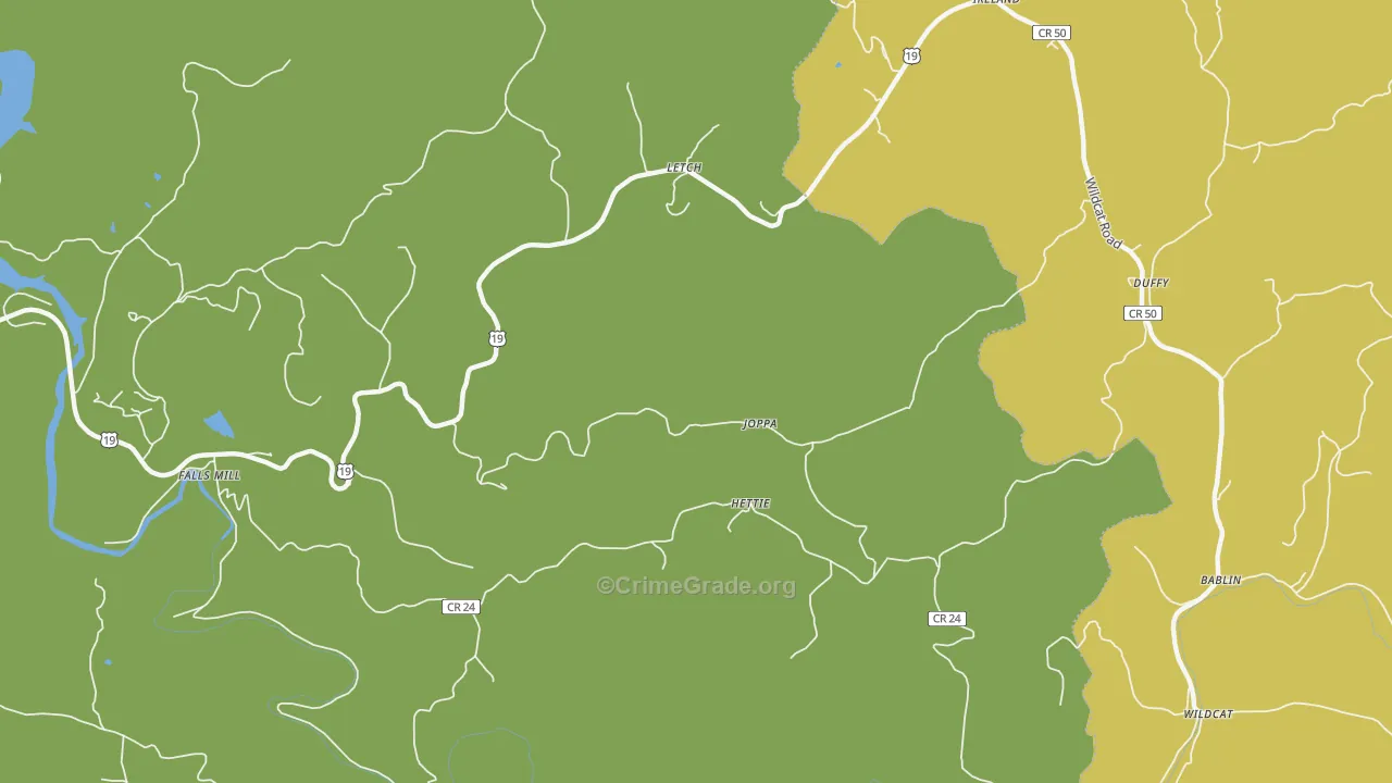 Hettie, WV Map of Theft Rates