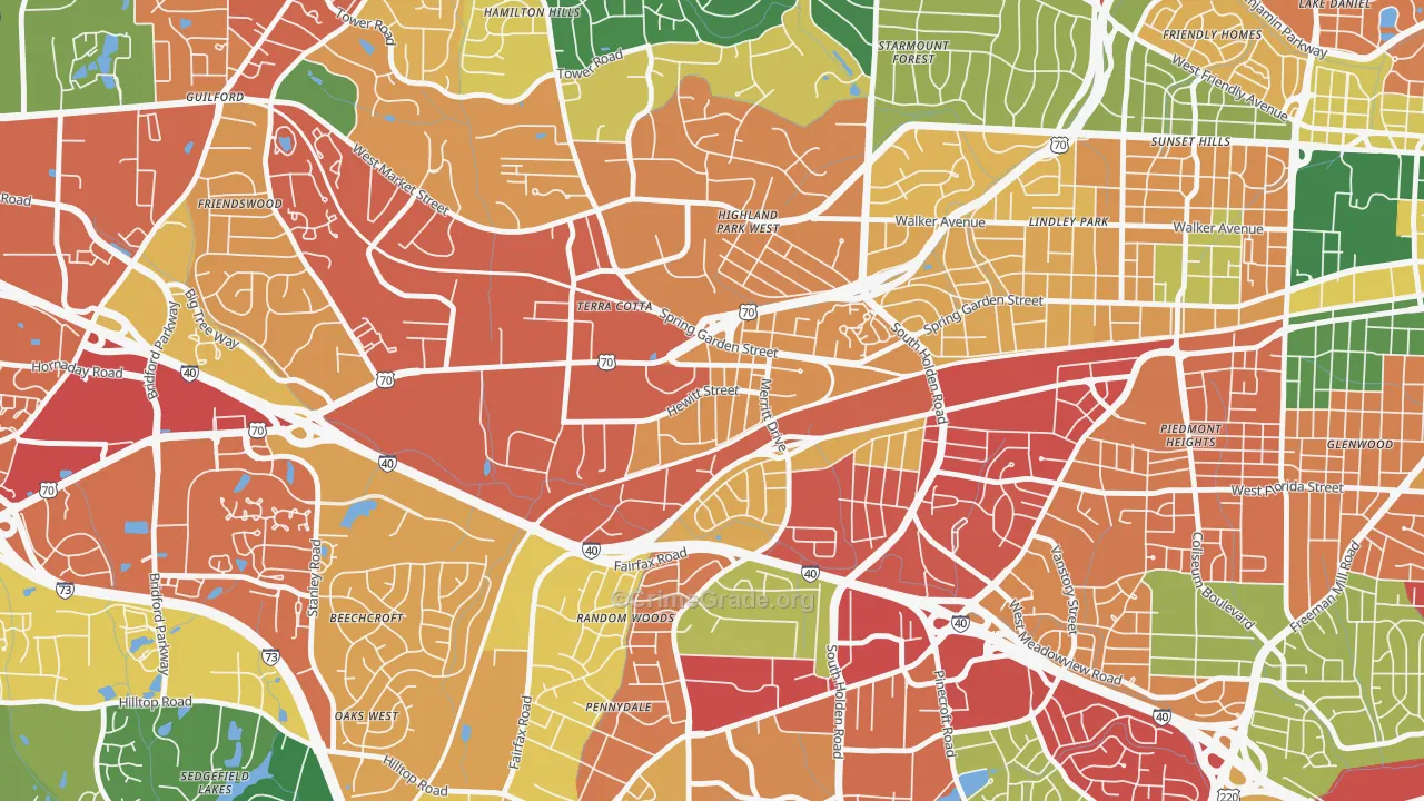 Hewitt Area, Greensboro, NC Map of Theft Rates