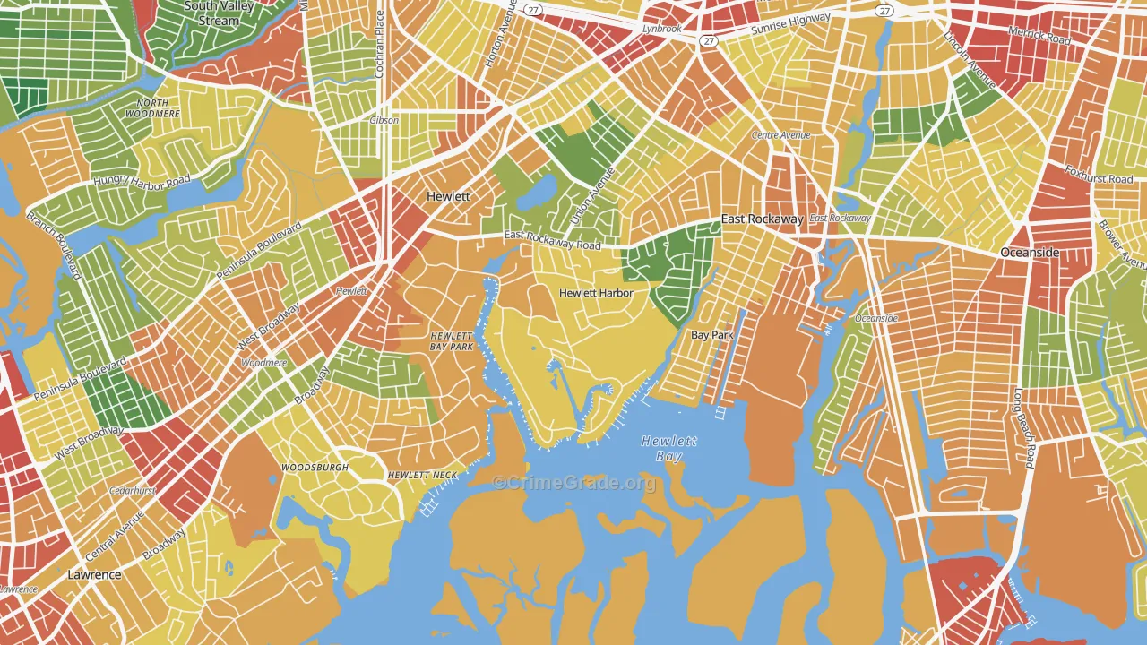 Hewlett Harbor, NY Map of Theft Rates