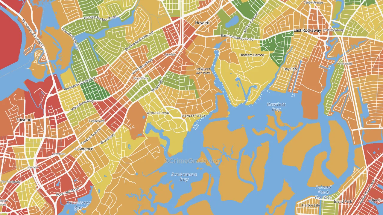 Hewlett Neck, NY Map of Theft Rates