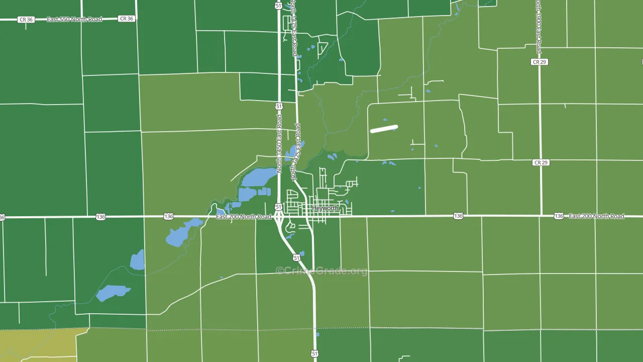 Heyworth, IL Map of Theft Rates