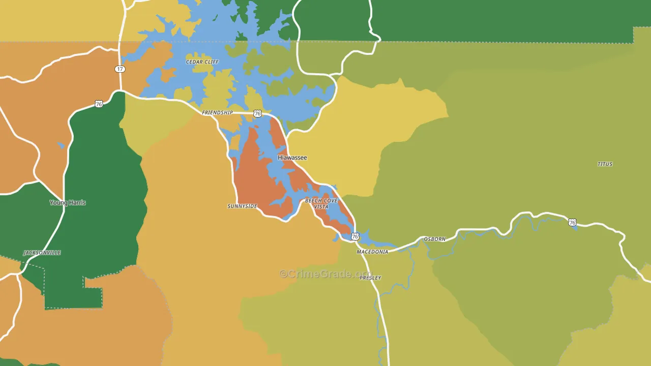 Hiawassee, GA Map of Theft Rates