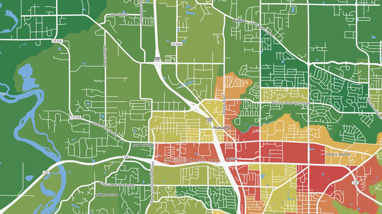 Hiawatha, IA Map of Theft Rates
