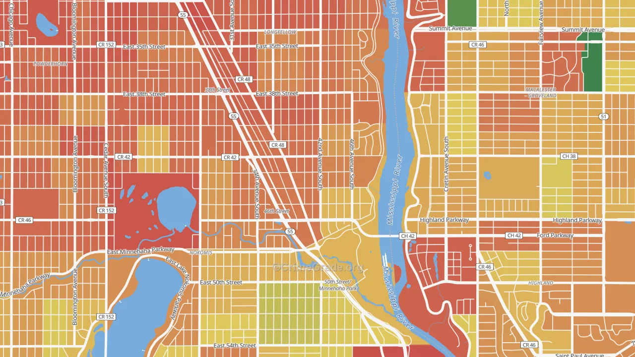 Hiawatha, Minneapolis, MN Map of Theft Rates