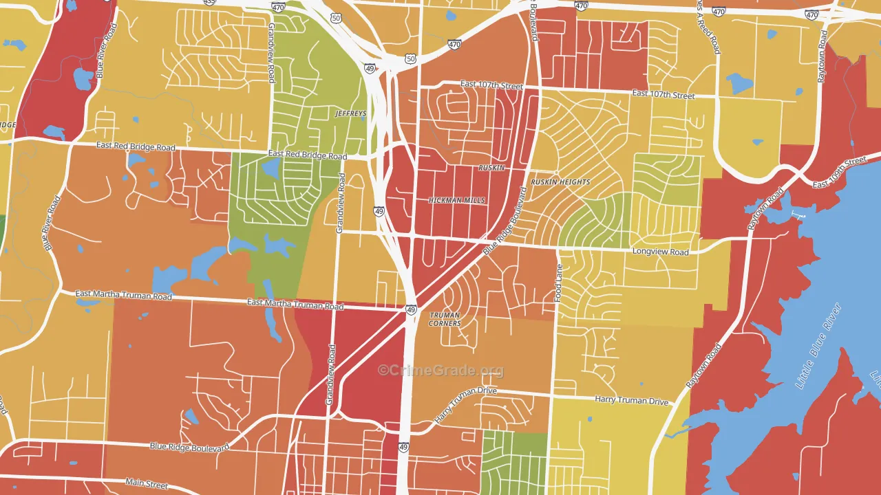 Hickman Mills, Kansas City, MO Map of Theft Rates