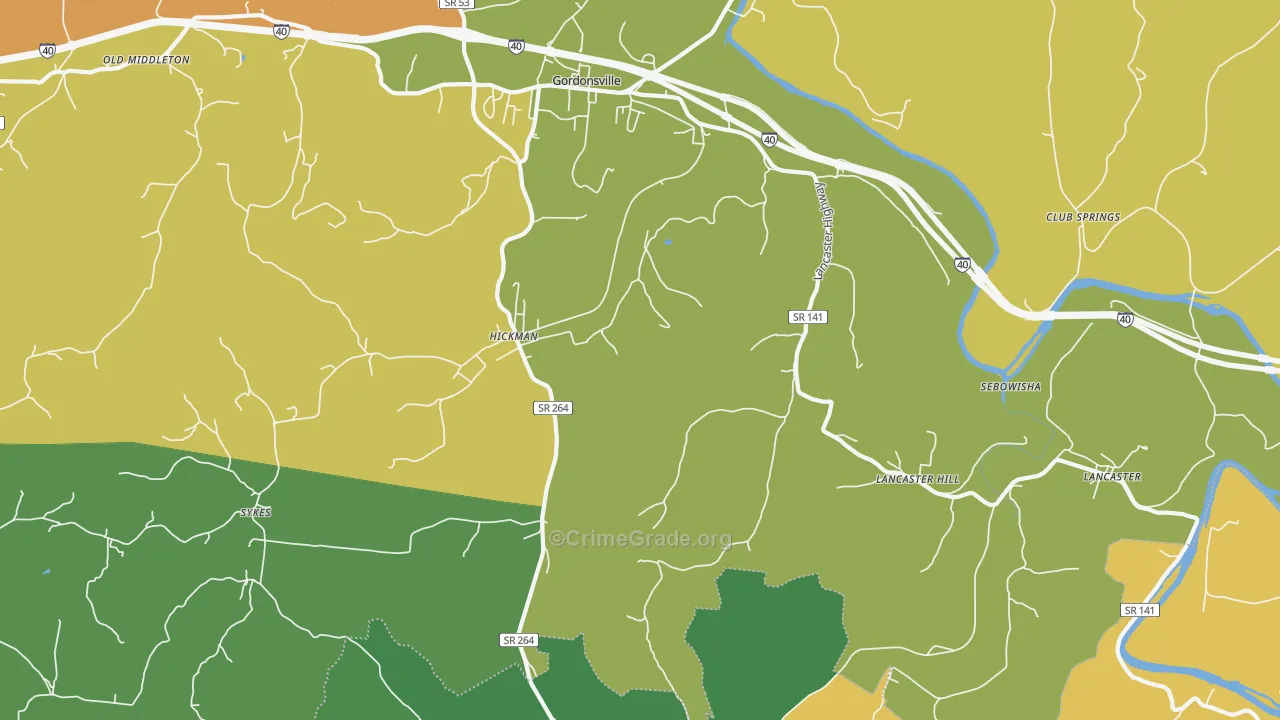 Hickman, TN Map of Theft Rates