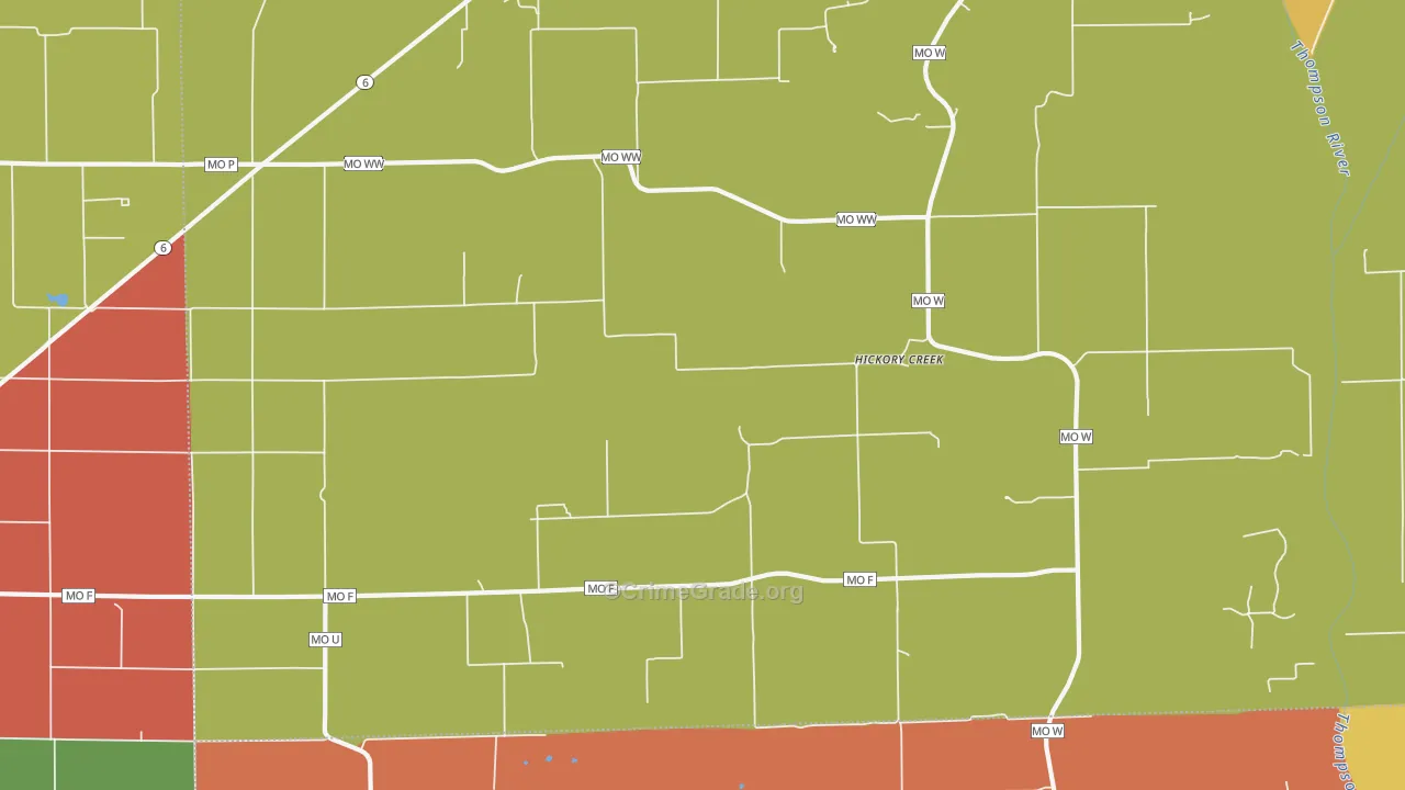 Hickory Creek, MO Map of Theft Rates