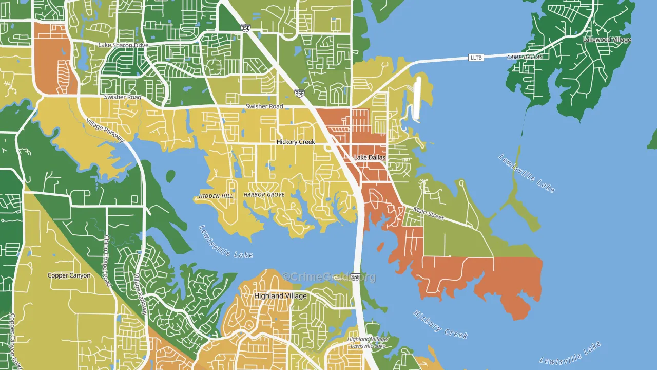 Hickory Creek, TX Map of Theft Rates