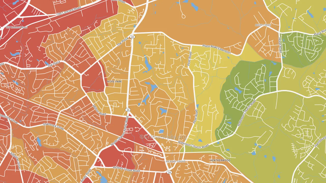 Hickory Grove, Charlotte, NC Map of Theft Rates