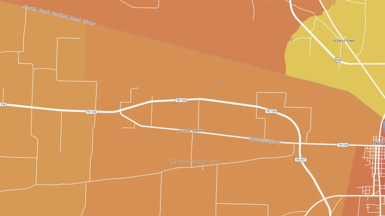 Hickory Grove, TN Map of Theft Rates