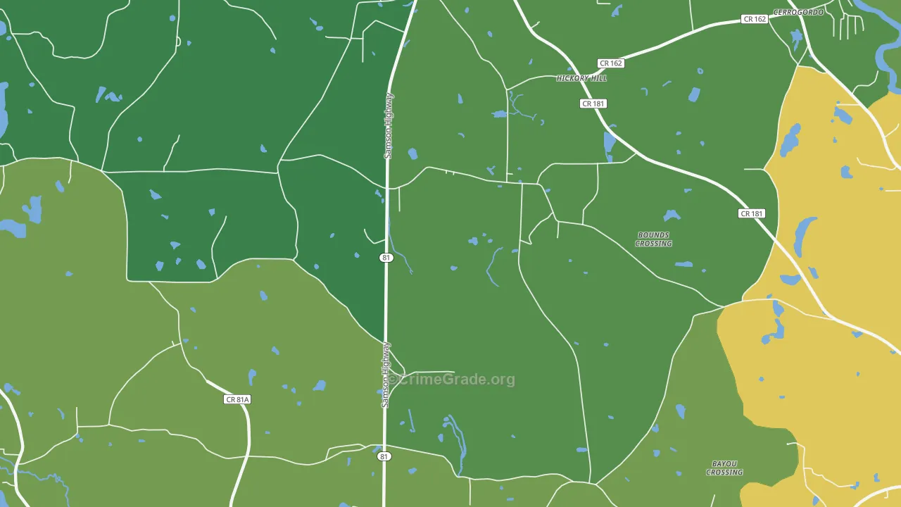 Hickory Hill, FL Map of Theft Rates