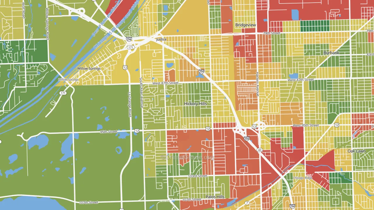 Hickory Hills, IL Map of Theft Rates