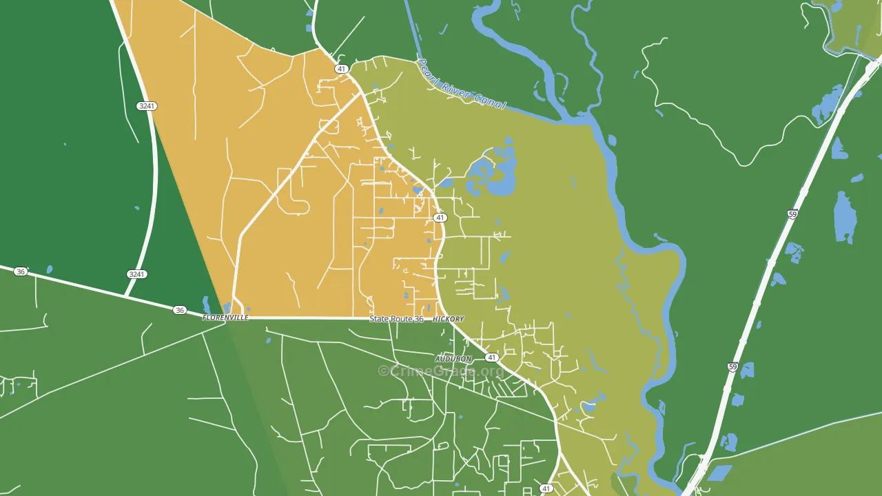 Hickory, LA Map of Theft Rates