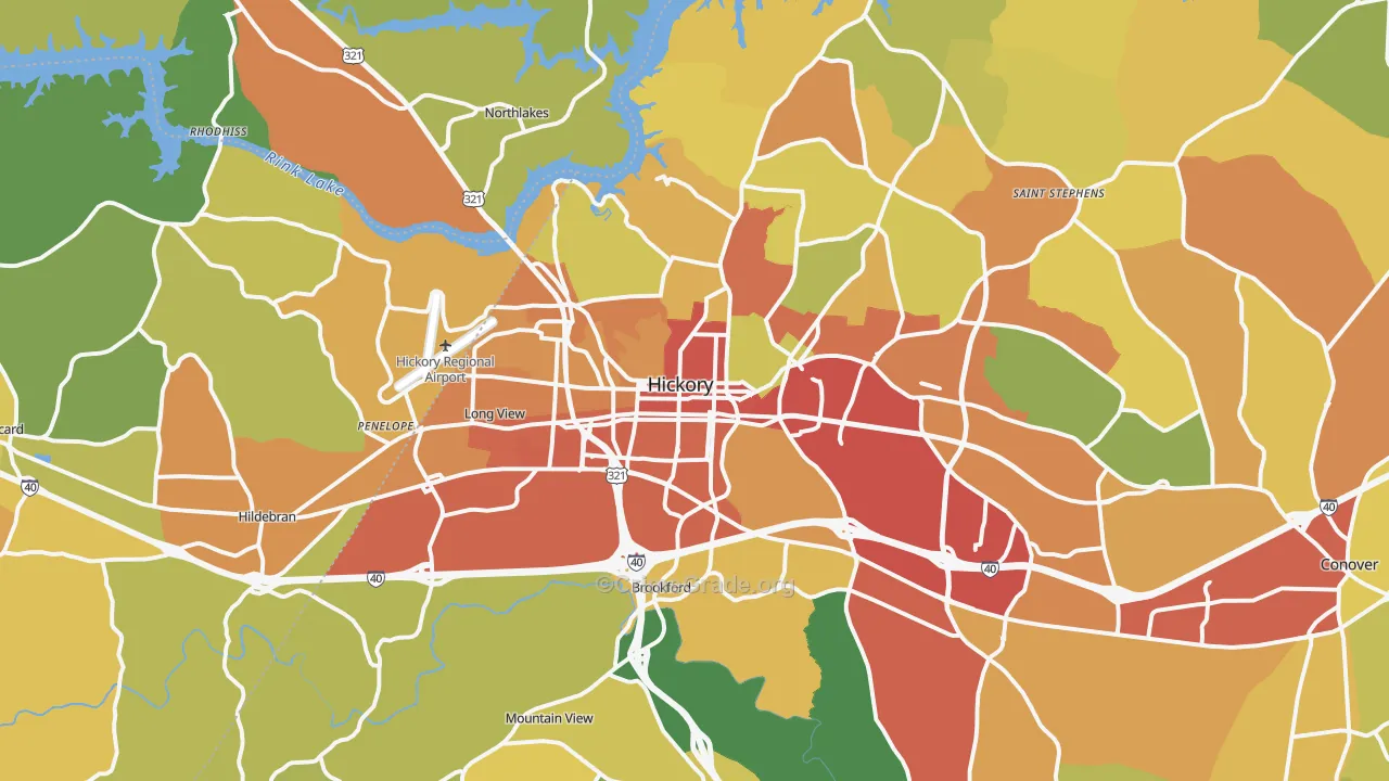 Hickory, NC Map of Theft Rates