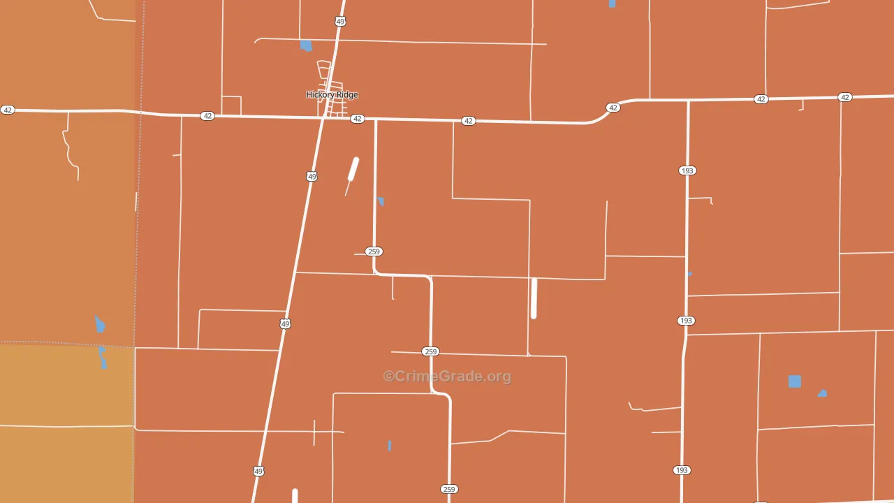 Hickory Ridge, AR Map of Theft Rates