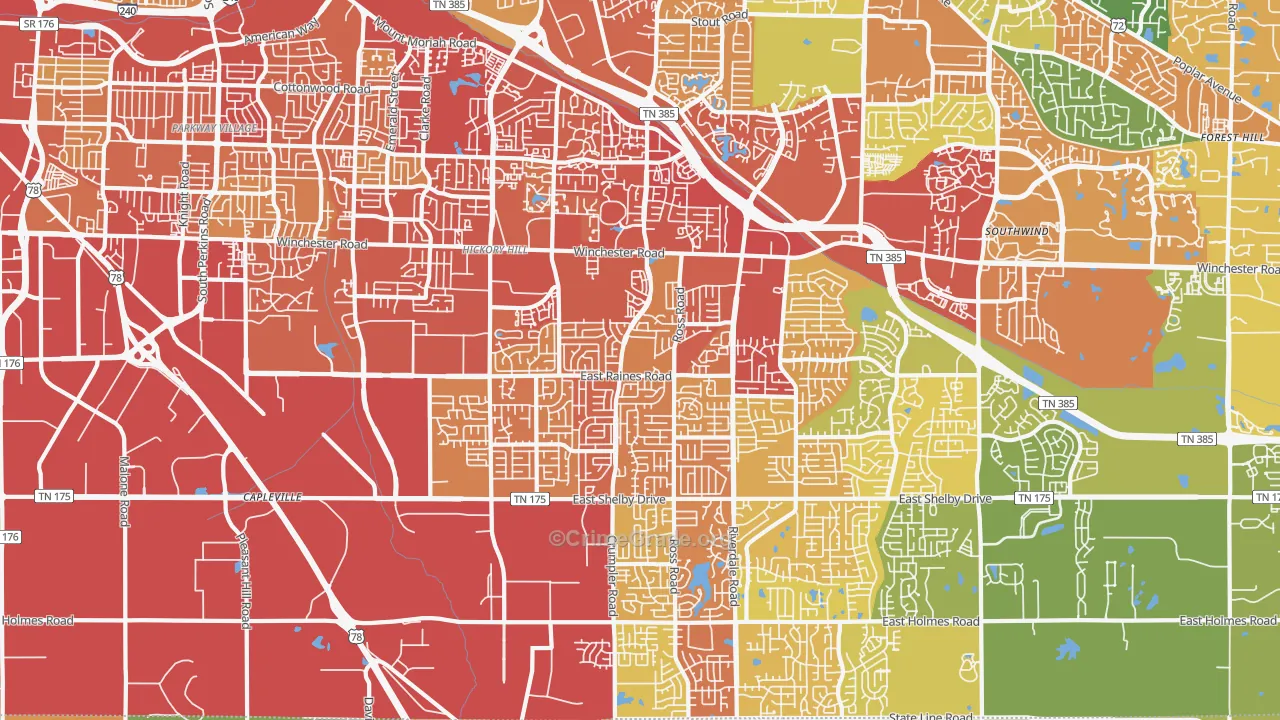 Hickory Ridge-South Riverdale, Memphis, TN Map of Theft Rates