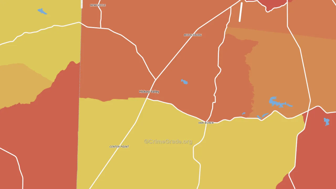 Hickory Valley, TN Map of Theft Rates